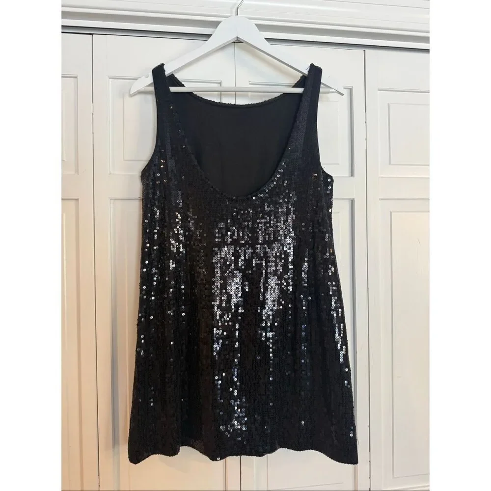 Free People Vintage black sequin scoop back tank dress 6